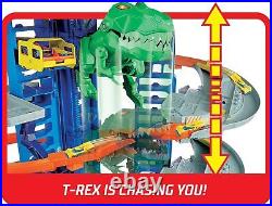Hot Wheels Toy Car Track Set City Ultimate Garage Moving T-Rex Dinosaur