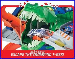 Hot Wheels Toy Car Track Set City Ultimate Garage Moving T-Rex Dinosaur, 100+