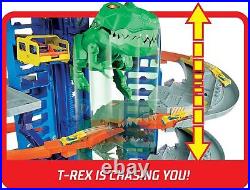 Hot Wheels Toy Car Track Set City Ultimate Garage Moving T-Rex Dinosaur, 100+