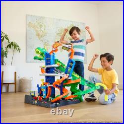 Hot Wheels Toy Car Track Set, City Ultimate T-Rex Garage with Dino Nemesis, 2 1