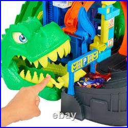 Hot Wheels Toy Car Track Set, City Ultimate T-Rex Garage with Dino Nemesis, 2 1