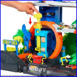 Hot Wheels Toy Car Track Set, City Ultimate T-Rex Garage with Dino Nemesis, 2 1