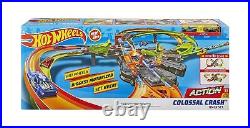 Hot Wheels Toy Car Track Set Colossal Crash, More Than 5 feet Wide, Powered b