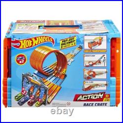 Hot Wheels Toy Car Track Set, Race Crate Transforms into 3 Different Builds Hot Wheels Toy Car Track Set, Race Crate Transforms into 3 Different Builds