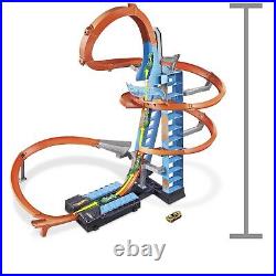 Hot Wheels Toy Car Track Set Sky Crash Tower, More than 2.5-ft Tall with Moto