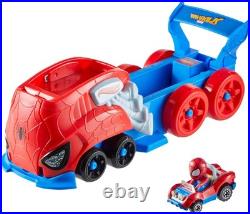Hot Wheels Toy Car Track Set Spider-Man Large-Scale Launcher And Hauler