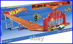 Hot Wheels Toy Car Track Set Super 6-Lane Raceway 8Ft Track Rolls Up for Storage