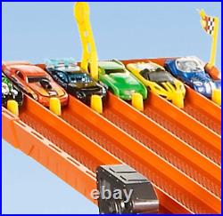 Hot Wheels Track Set, Race Track with 6 Toy Cars, Super 6-Lane Raceway with Ligh