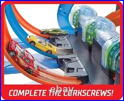 Hot Wheels Track Set Toy Car Large-Scale Motorized Track 3 Corkscrew Loops 3 C