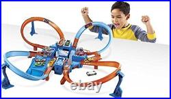 Hot Wheels Track Set with 164 Scale Toy Car 4 Intersections for Crashing Powe