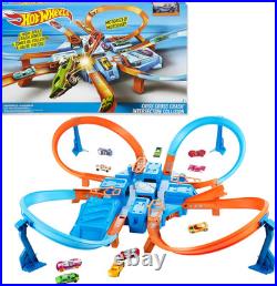 Hot Wheels Track Set with 164 Scale Toy Car, 4 Intersections for Crashing, Powe