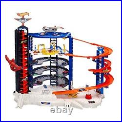 Hot Wheels Track Set with 4 164 Scale Toy Cars Over 3-Feet Tall Garage with M