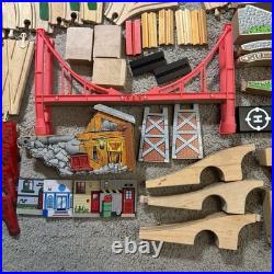 Huge Wooden Train Track Set Lot Bridges Crane Cars Figures Mixed Brands Thomas