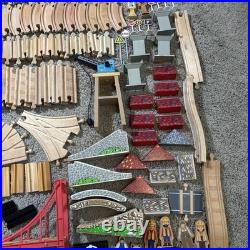 Huge Wooden Train Track Set Lot Bridges Crane Cars Figures Mixed Brands Thomas
