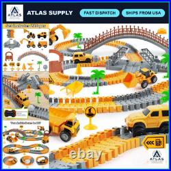 Kids Construction Race Car Track Set 220+ PCS DIY Engineering Toys, 2 Electric