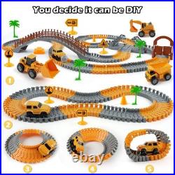 Kids Construction Race Car Track Set 220+ PCS DIY Engineering Toys, 2 Electric