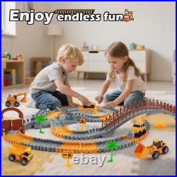 Kids Construction Race Car Track Set 220+ PCS DIY Engineering Toys, 2 Electric