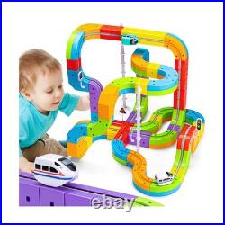 KlickRail Electric Train Set Flexible Race Track for Kids 4 6 7 8, 88 Pcs Car