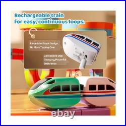 KlickRail Electric Train Set Flexible Race Track for Kids 4 6 7 8, 88 Pcs Car