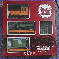 LGB G Gauge Analog Starter Set with Locomotive, Flat Car & Track Orange/Green