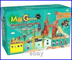 Mag-Genius Magnet Tiles Race Car Track + Bonus Road Signs & Car Magna 3D Set Toy