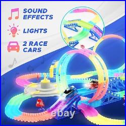 Magic Kids Race Track Set 300+ Pcs Glow in The Dark Flexible Car Tracks E