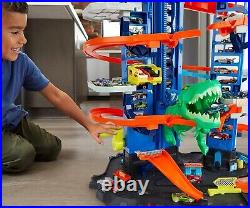 Massive T-Rex Dinosaur 100+ Vehicle Storage 3-Ft Tall Toy Car Track Set