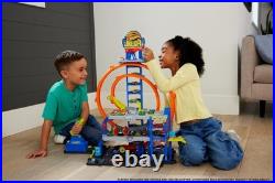 Mega Loop Garage Track Set with Toy Car & Helicopter Hot Wheels Playset
