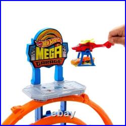 Mega Loop Garage Track Set with Toy Car & Helicopter Hot Wheels Race Playset