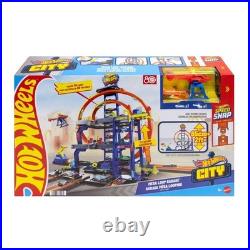 Mega Loop Garage Track Set with Toy Car & Helicopter Hot Wheels Race Playset