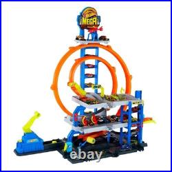 Mega Loop Garage Track Set with Toy Car & Helicopter Hot Wheels Race Playset