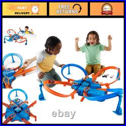Motorized Hot Wheels Track Set, 164 Scale Car, 4 Intersections, Criss-Cross Cra