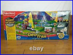 NEW! BIG Lot Fisher Price Geo Trax Train Set, Buildings, Trains, Track, Cars, Bridges