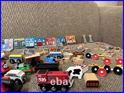 Nearly 200 Piece Wooden Train Track Lot Railway Set Accessories Cars, People