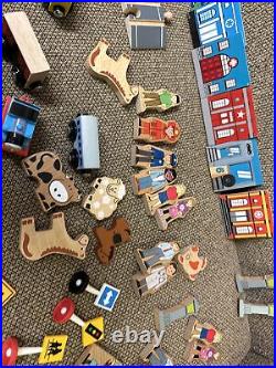 Nearly 200 Piece Wooden Train Track Lot Railway Set Accessories Cars, People