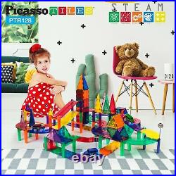 PicassoTiles 128 Piece 3D Race Track Magnet Building Blocks Tiles Set PTR128