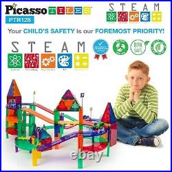 PicassoTiles 128 Piece 3D Race Track Magnet Building Blocks Tiles Set PTR128