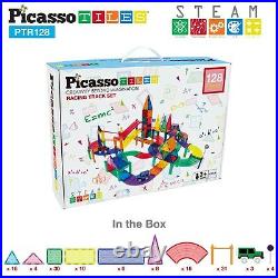 PicassoTiles 128 Piece 3D Race Track Magnet Building Blocks Tiles Set PTR128