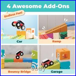 QBI Magnetic Blocks Car Track Set, STEM Building Toys Kids Ages 4-8, 2 Cars