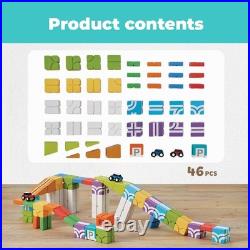 QBI Magnetic Blocks Car Track Set, STEM Building Toys Kids Ages 4-8, 2 Cars
