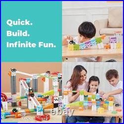 QBI Magnetic Blocks Car Track Set, STEM Building Toys Kids Ages 4-8, 2 Cars