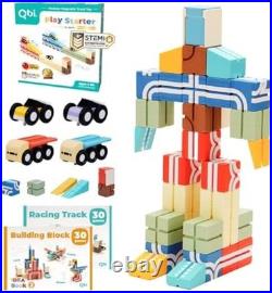 QBI Magnetic Blocks Race Car Track Set, STEM Toys for Kids Ages 3-5, 36 PCS