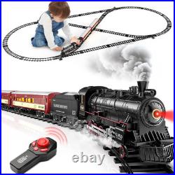 RC Train Set, Alloy Steam Locomotive with Light-Up Cars and Tracks