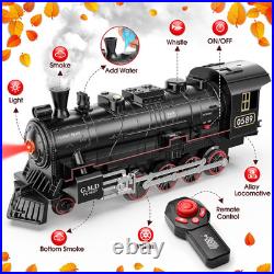 RC Train Set, Alloy Steam Locomotive with Light-Up Cars and Tracks