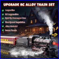RC Train Set, Alloy Steam Locomotive with Light-Up Cars and Tracks