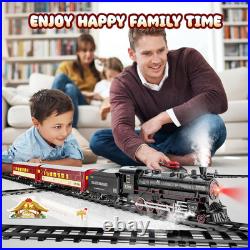 RC Train Set, Alloy Steam Locomotive with Light-Up Cars and Tracks