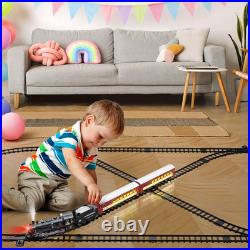 RC Train Set, Alloy Steam Locomotive with Light-Up Cars and Tracks
