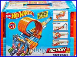 Race Crate 3-in-1 Track Set with 2 Cars Gravity Drop, Mega Jump, Ages 6-10