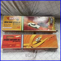 Rare Hot Wheels 1967 Drag Race & Stunt Action Track Set With Box & 4 Redliner Cars