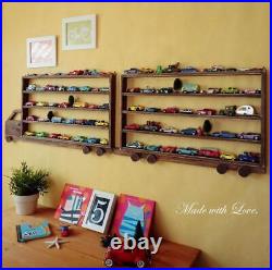 Set Of Tracked Shelf Walnut Mini Car Storage Display